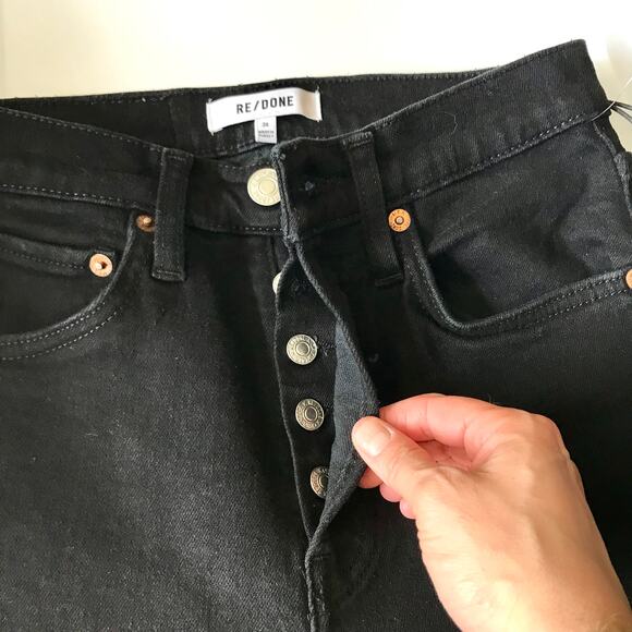 NEW Re Done 70s Stove Pipe Button Fly Jeans 24 Rip Torn Raw Fray Hem Knee Skater - Picture 5 of 11